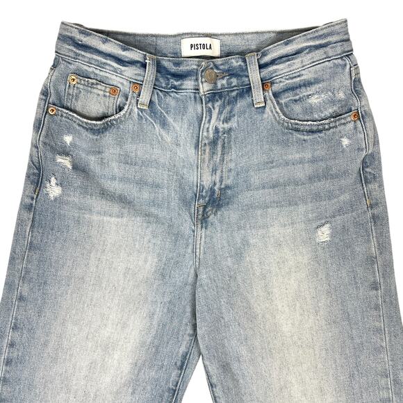 Pistola Loretta Wide-Leg Ankle Jeans Sz 26" Distressed Light Denim Raw Chew Hem - Picture 5 of 12